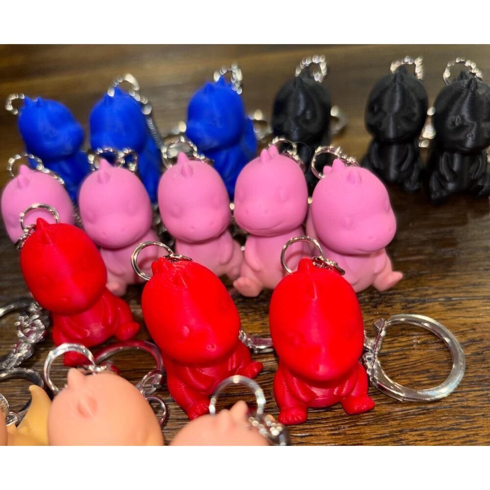 Baby Dinosaur Keychain Handcrafted Multiple Colors Cute Chibi Key Ring (10-pack)